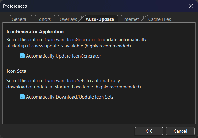Preferences dialog - Auto-Update tab